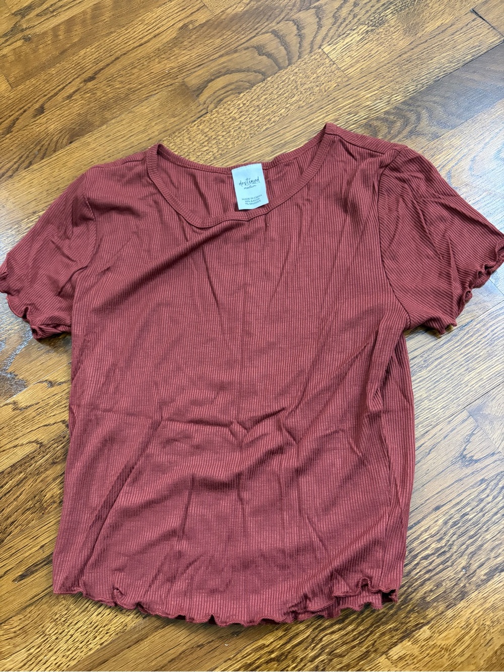 a new day Rust Red Ribbed Lettuce-Edge Crop Top